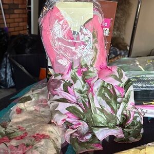 Floral Pink and Green Scarf